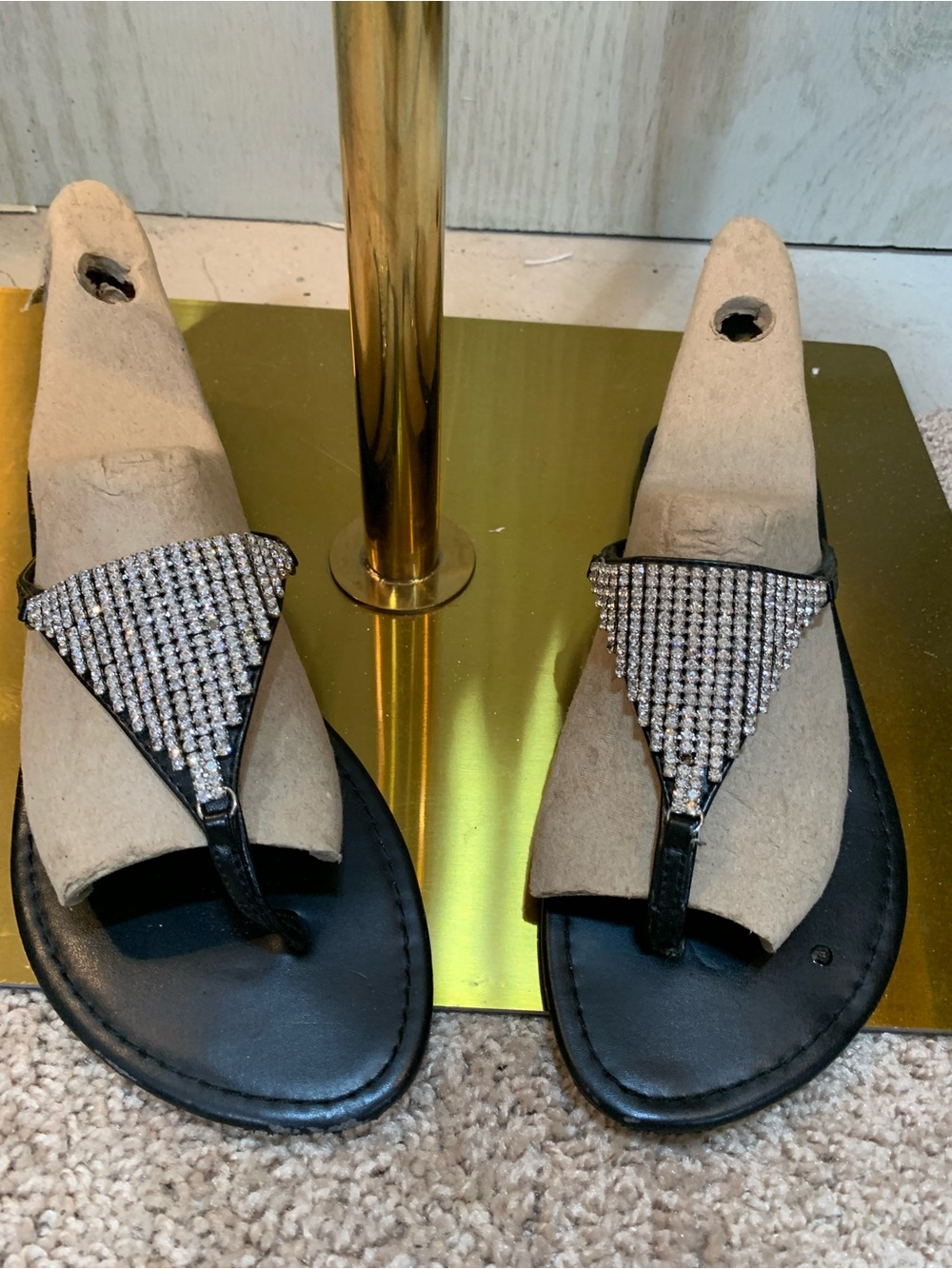 UNIONBAY Black Rhinestone T-Strap Sandals